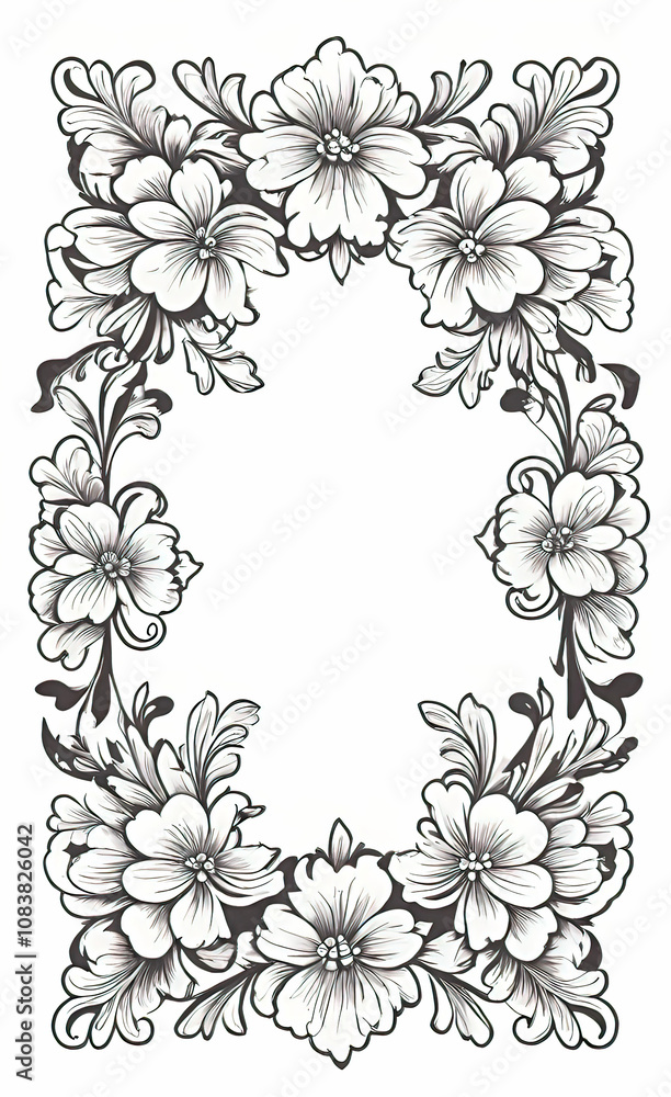 Fototapeta premium Set of floral corners with minimalistic plant pattern, vector illustration, monochrome, isolated on white background