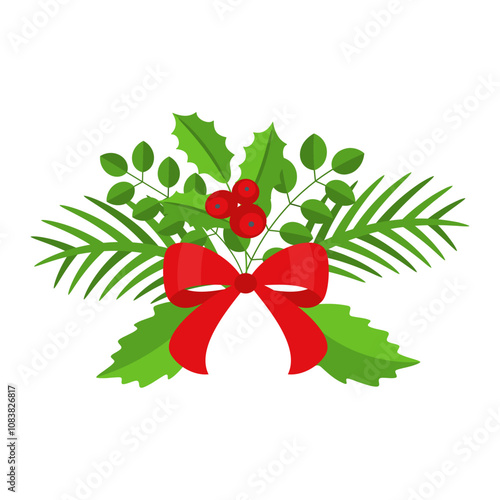 Christmas wreath design element. Winter holiday decoration.