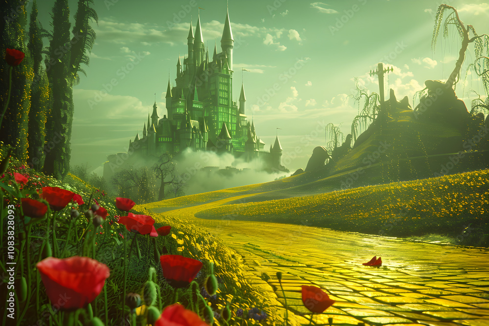 Fototapeta premium Following the Enchanting Journey Down the Yellow Brick Road: An Ephemeral Glimpse into Oz