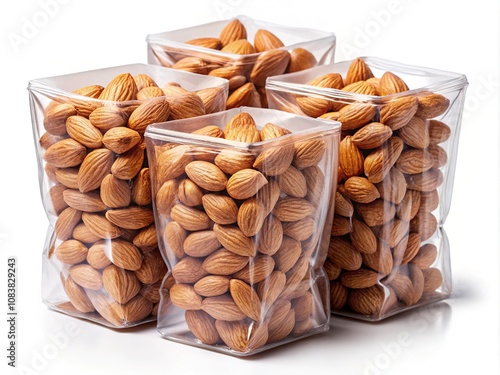 Almonds in Pack, Rule of Thirds, White Background, Packaging photo