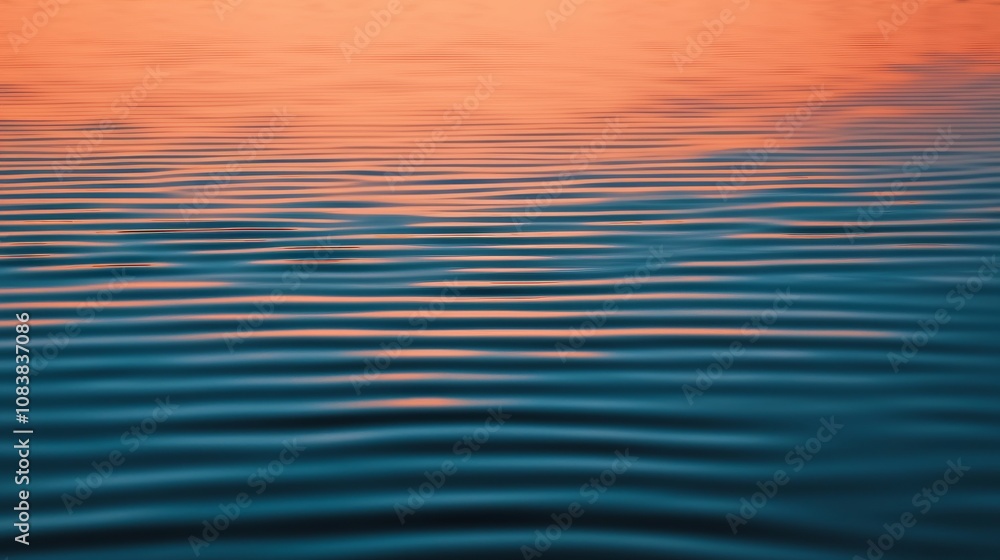 Obraz premium A serene water surface reflecting vibrant orange hues, creating a calming atmosphere with gentle ripples.