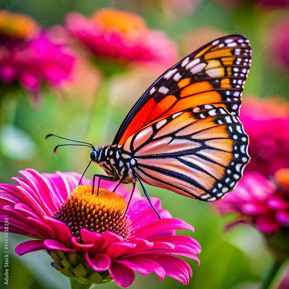Fototapeta premium Butterfly on Pink Blossom
