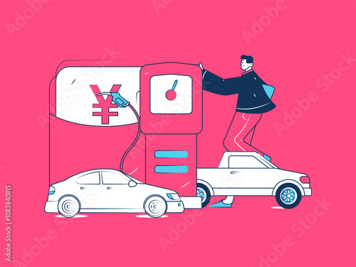 Vector Internet operation hand-drawn illustration of people getting discounts for refueling their cars
