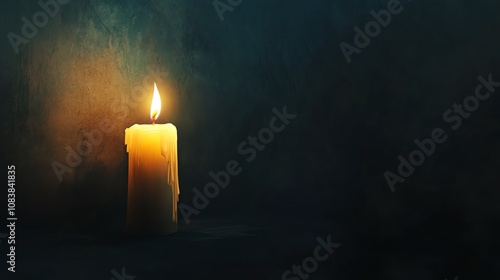 Illustrate the quiet elegance of a solitary candle burning against a dimly lit background, conveying a sense of deep devotion