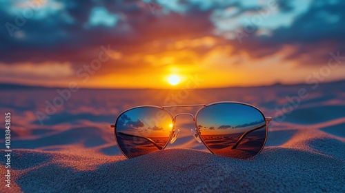 Wallpaper Mural Sunset reflected in sunglasses on beach sand. Torontodigital.ca