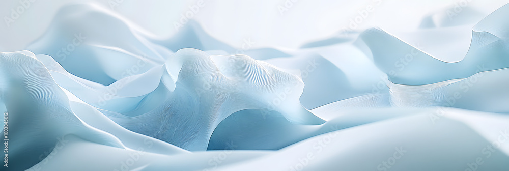 Fototapeta premium Premium minimalist abstract style silk 3d rendering, main colors are light blue and white, 3D, abstract, illustration, advertising, wallpaper, background, poster, business, e-commerce, cover, base map