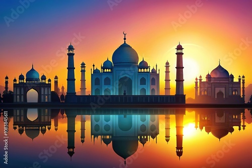 India Silhouette Travel Brochure, Modern Thin Line Illustrations photo