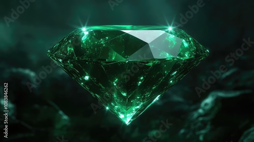 A beautiful emerald gemstone shimmering in the light with intricate facets photo