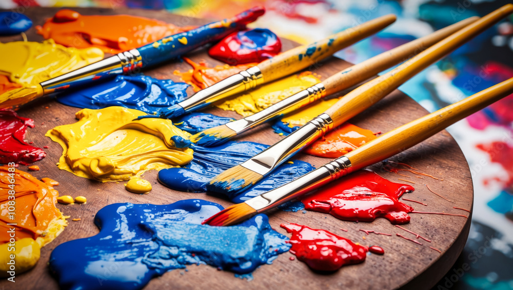 Obraz premium An artist's palette and paintbrushes