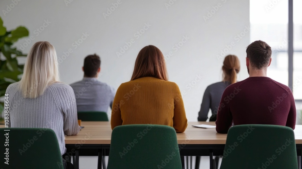 Obraz premium A group of people gathered around a conference table actively discussing and bouncing ideas off one another in a modern well lit meeting room The scene depicts a collaborative