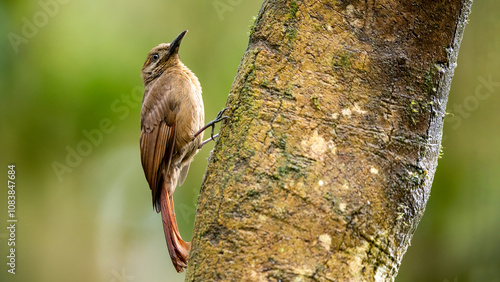 Obraz na płótnie Spot throated woodcreeper bird on tree trunk w salonie