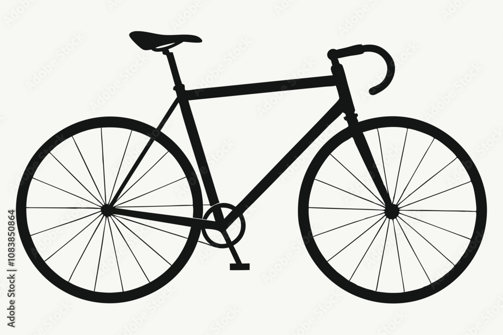 Fototapeta premium Bicycle Black and White Silhouette Vector Illustration with White Background