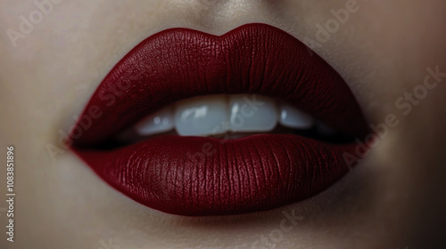 Bold red lipstick kiss mark isolated on a white background, showcasing a vibrant and stylish lip impression photo