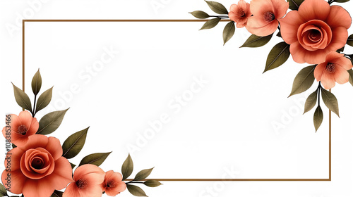 Sophisticated Terracotta Watercolor Floral Wedding Photo Booth Frame Template for Elegant Receptions