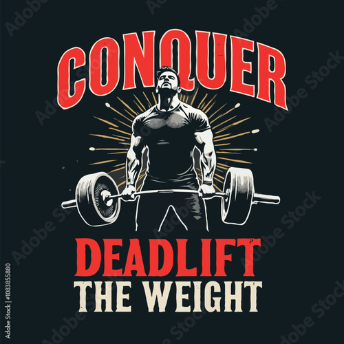 Conquer deadlift the weight typo with a strong man illustratin t-shirt design for gym expert