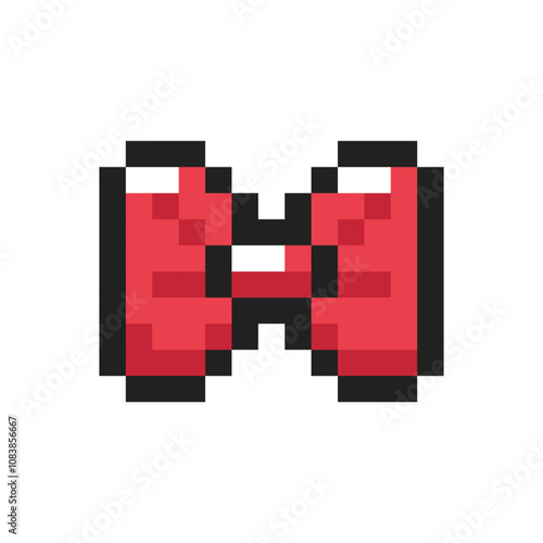 Festive bow 8-bit icon, red bow pixel art item.