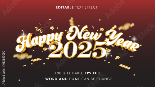 Elegant Happy New Year 2025 Text Effect with Decorations