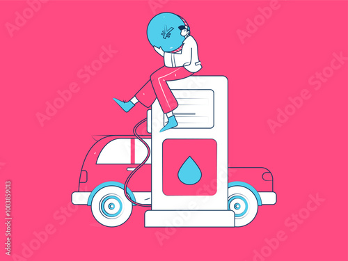 Vector Internet operation hand-drawn illustration of people getting discounts for refueling their cars
