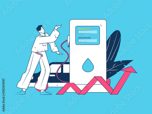 Vector Internet operation hand-drawn illustration of people getting discounts for refueling their cars
