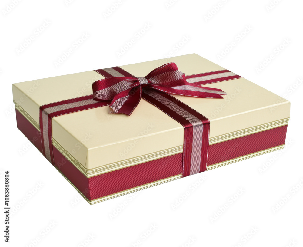Fototapeta premium Elegant Cream Gift Box with Red Ribbon , isolated on white background png