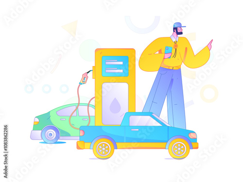 Vector Internet operation hand-drawn illustration of people getting discounts for refueling their cars
