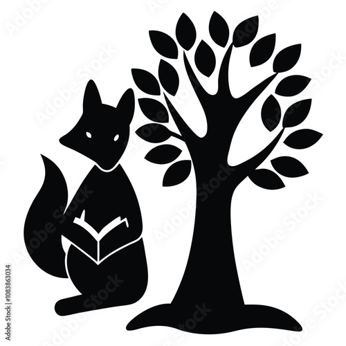 Fox Under Tree Illustration.