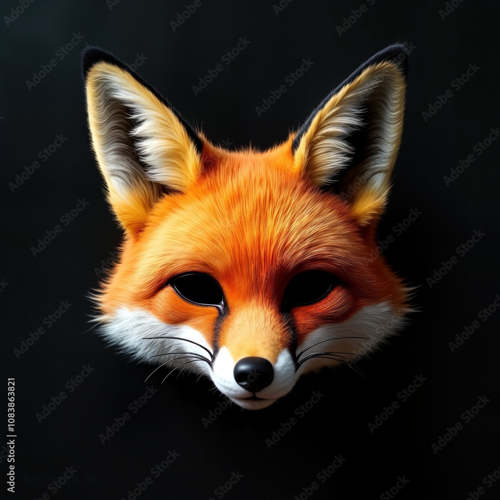 Obraz premium Detailed furry fox half mask. Creative, unique design. Hand-made artistry. Playful costume accessory. Subculture fashion for quadrobics performance cosplay. Imaginative art piece on black background.