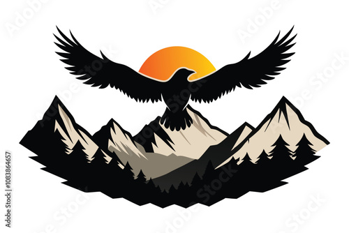 an eagle soaring over mountain peaks during sunrise