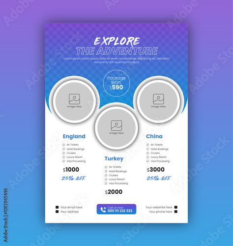 Flyer Design Template for Travel Agency, Flyer for Tour & Adventure, Graphic Design Template 
