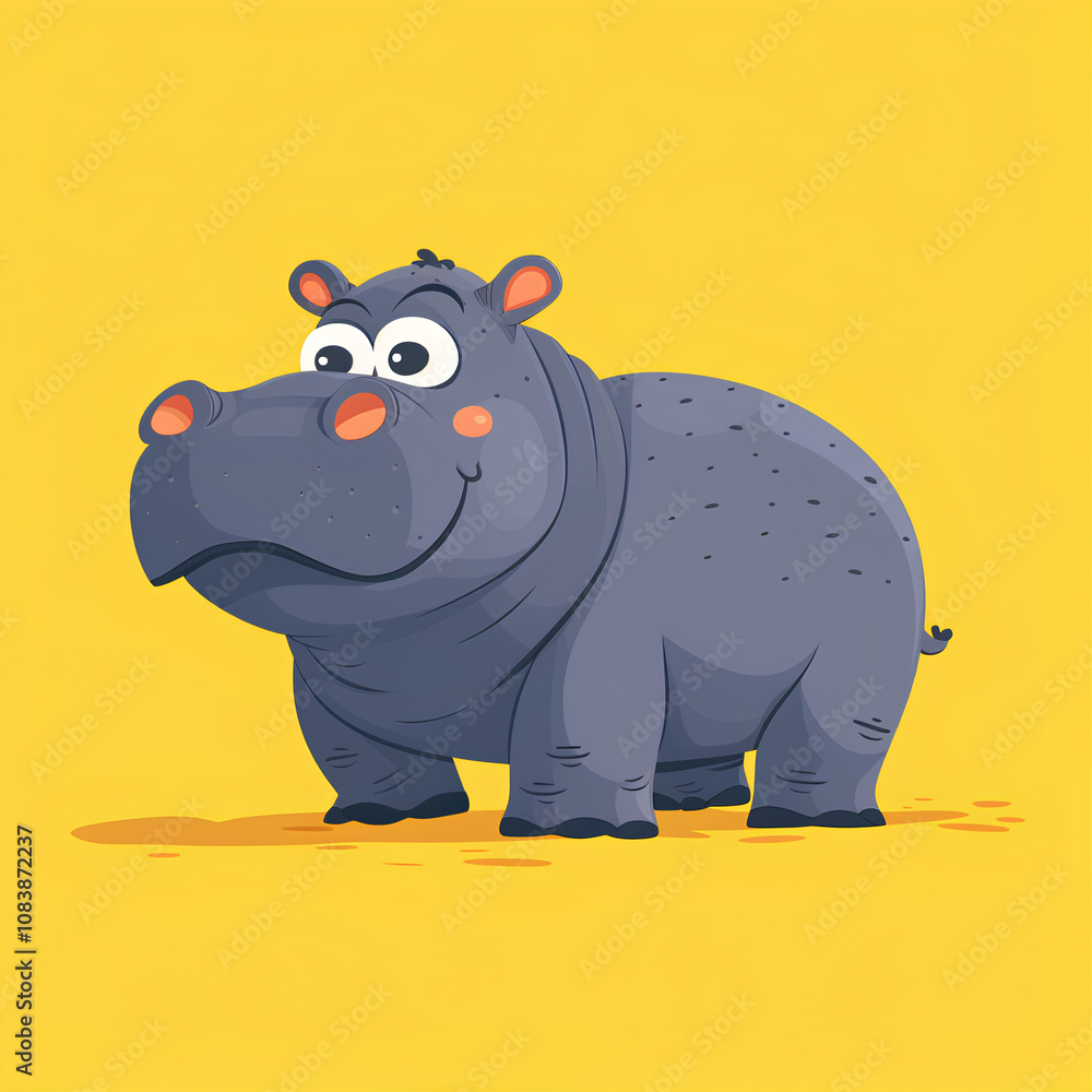 Obraz premium Cute Cartoon Hippopotamus Illustration with a Friendly Smile