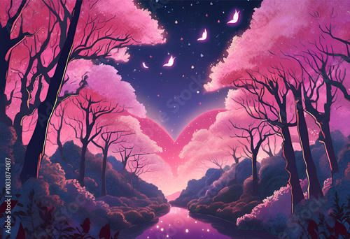 landscape with trees and clouds valentine