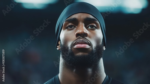 A man with a black hat and beard is looking at the camera