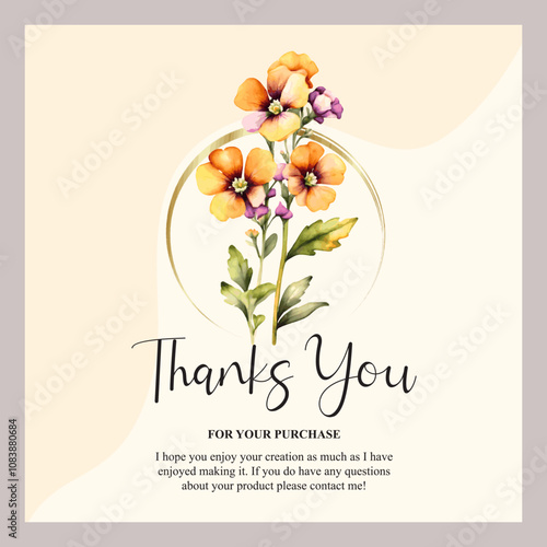 Wedding invitation card with a simple orange flower