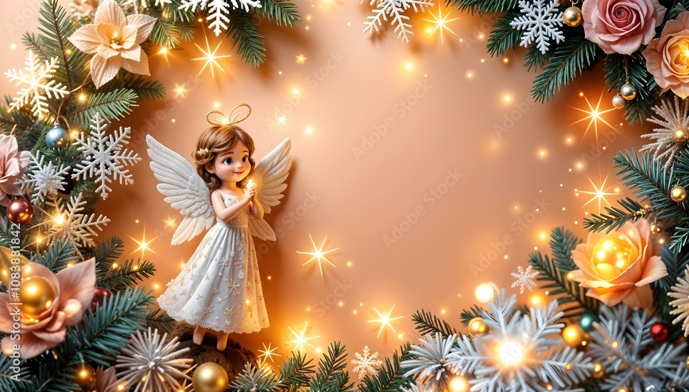Obraz premium Christmas background of spruce, fir tree, pine and toys on a white background. New Year background. Christmas banner 