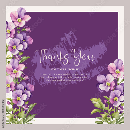 Wedding invitation card with a simple purple flower