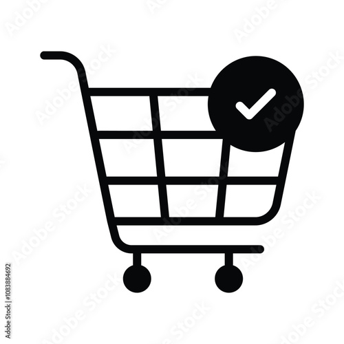 Icon of a shopping cart with a checkmark for confirmation