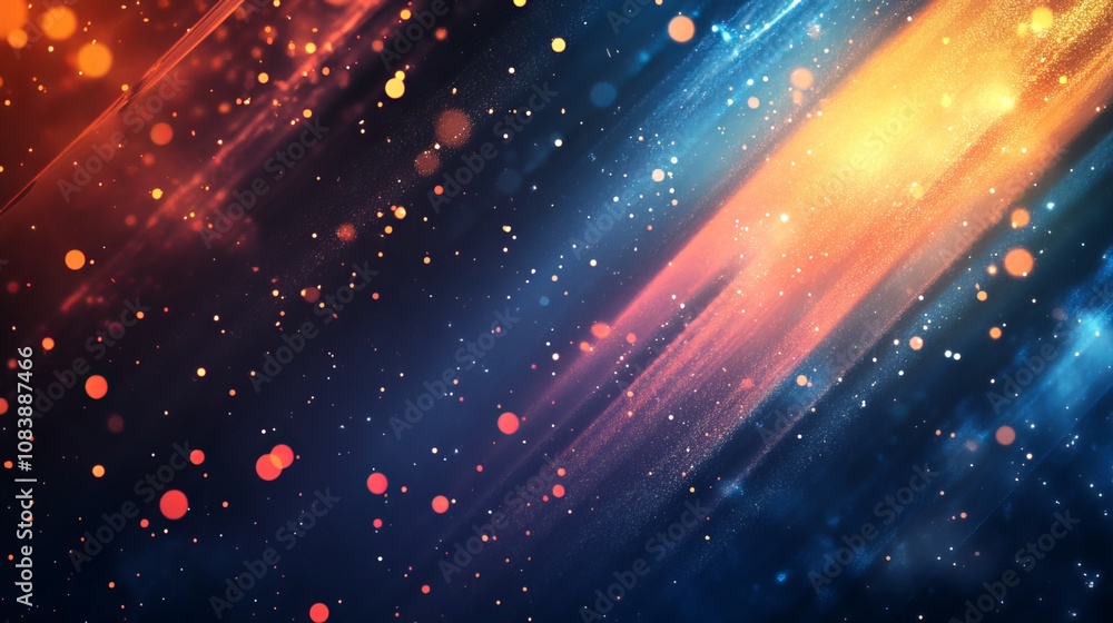 Obraz premium Vibrant fireworks illuminate the night sky, casting a brilliant glow over an abstract holiday backdrop. The empty space below the fireworks invites you to fill it with your own festive message