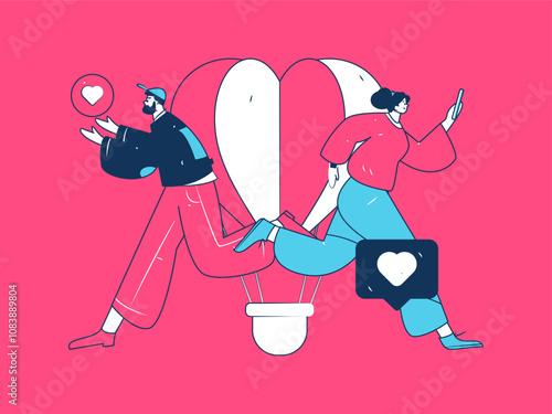 Happy Valentine's Day flat character vector concept business hand drawn illustration
