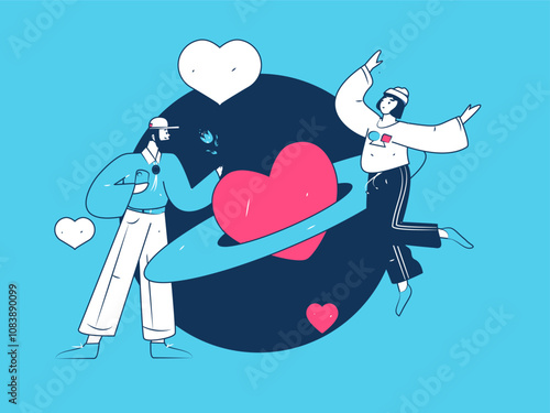 Happy Valentine's Day flat character vector concept business hand drawn illustration
