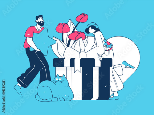 Happy Valentine's Day flat character vector concept business hand drawn illustration
