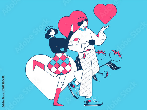 Happy Valentine's Day flat character vector concept business hand drawn illustration
