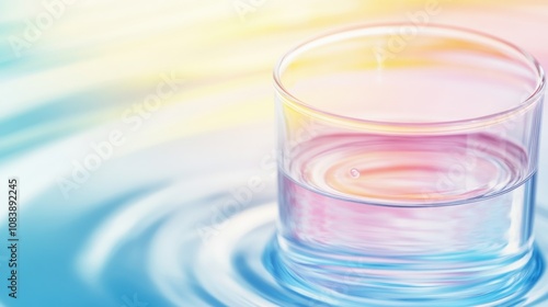 Chromatography Experiment Showing Colorful Bands on a Paper Strip Inside a Beaker photo