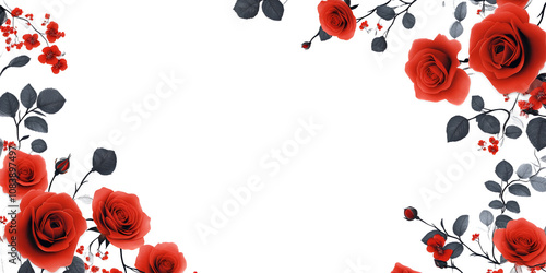 Repeating Pattern of Red Flowers and Leaves on White Background photo