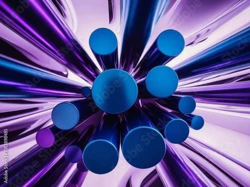 abstract blue purple cylinders shapes futuristic dynamic background. photo