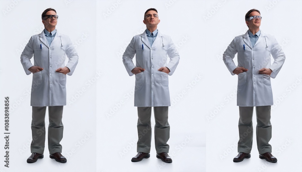 Fototapeta premium Teacher character constructor. Male scientist or speaker. Set of hands, legs and body positions for creating animations