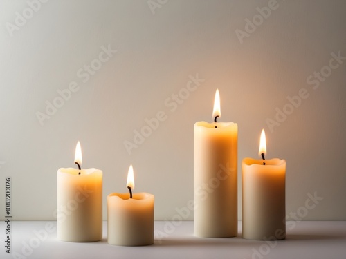 Three candles burn brightly warm inviting atmosphere. photo