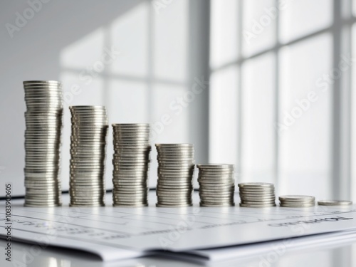 Stacks of Coins on Financial Report Representing Growth. photo