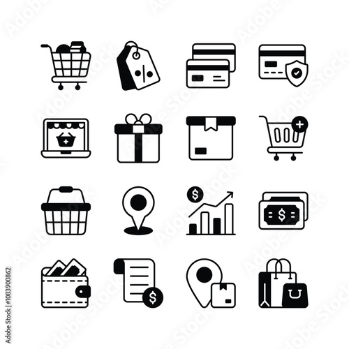 A comprehensive set of icons representing various aspects of online shopping and ecommerce