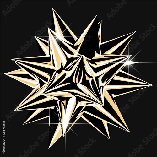 Isoleted vector element in liqud metal, glossy gold. Premium decorative 3D composition. photo