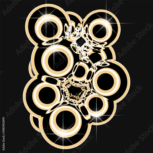 Isoleted vector element in liqud metal, glossy gold. Premium decorative 3D composition. photo